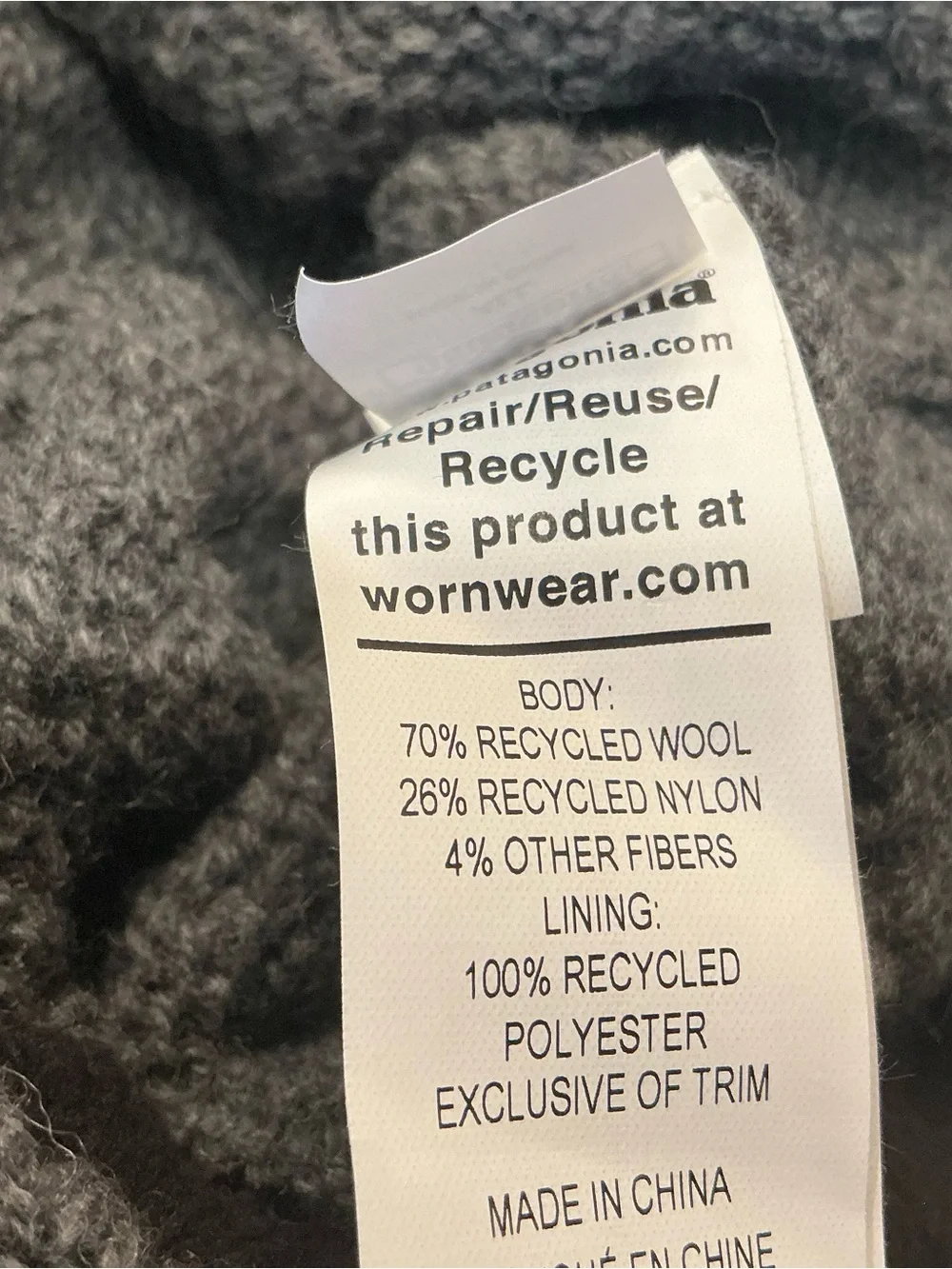 Patagonia grey wool blend honeycomb beanie hat one size lined
